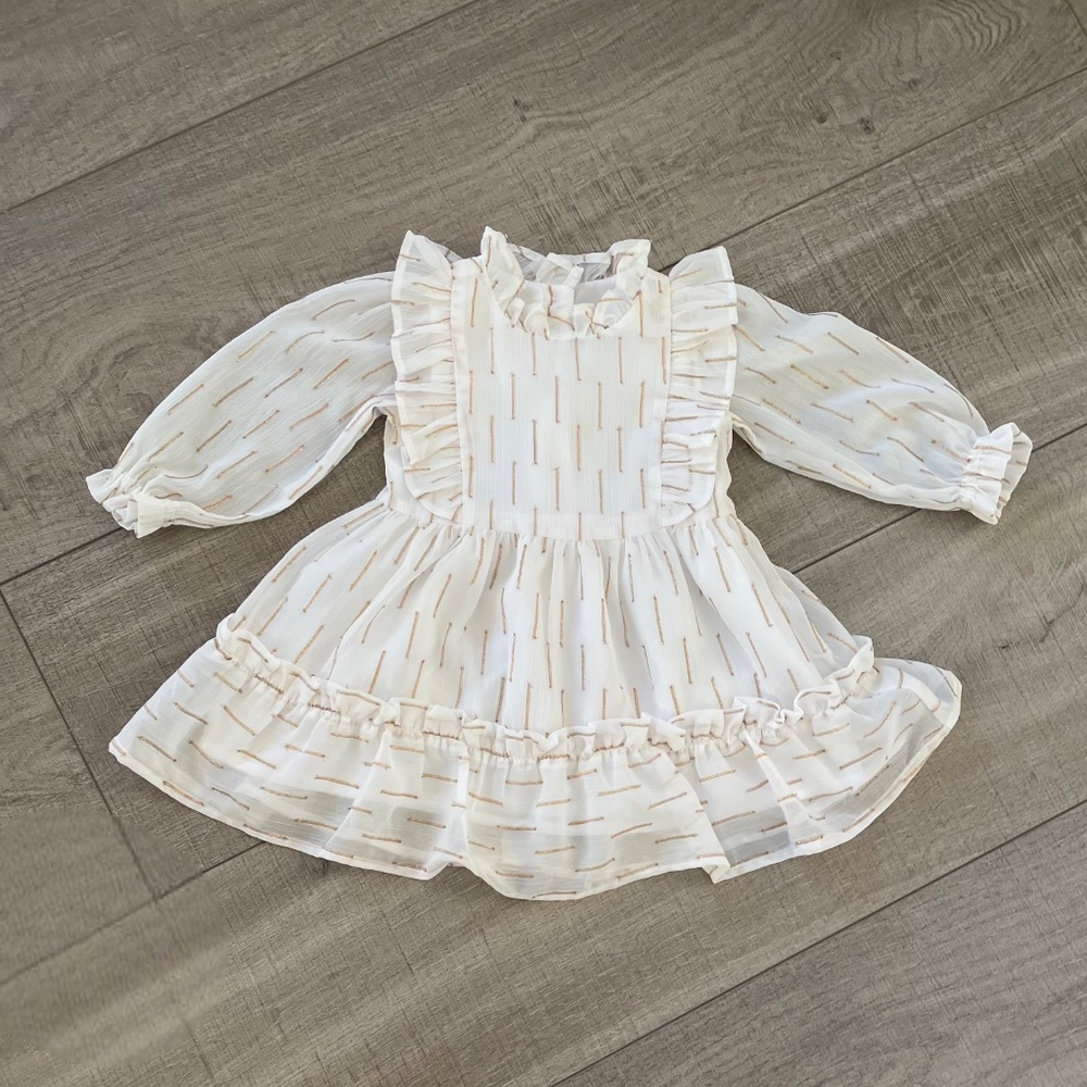 Janie and Jack Toddler Girl Metallic Clip Stripe Dress: Size 12-18 months